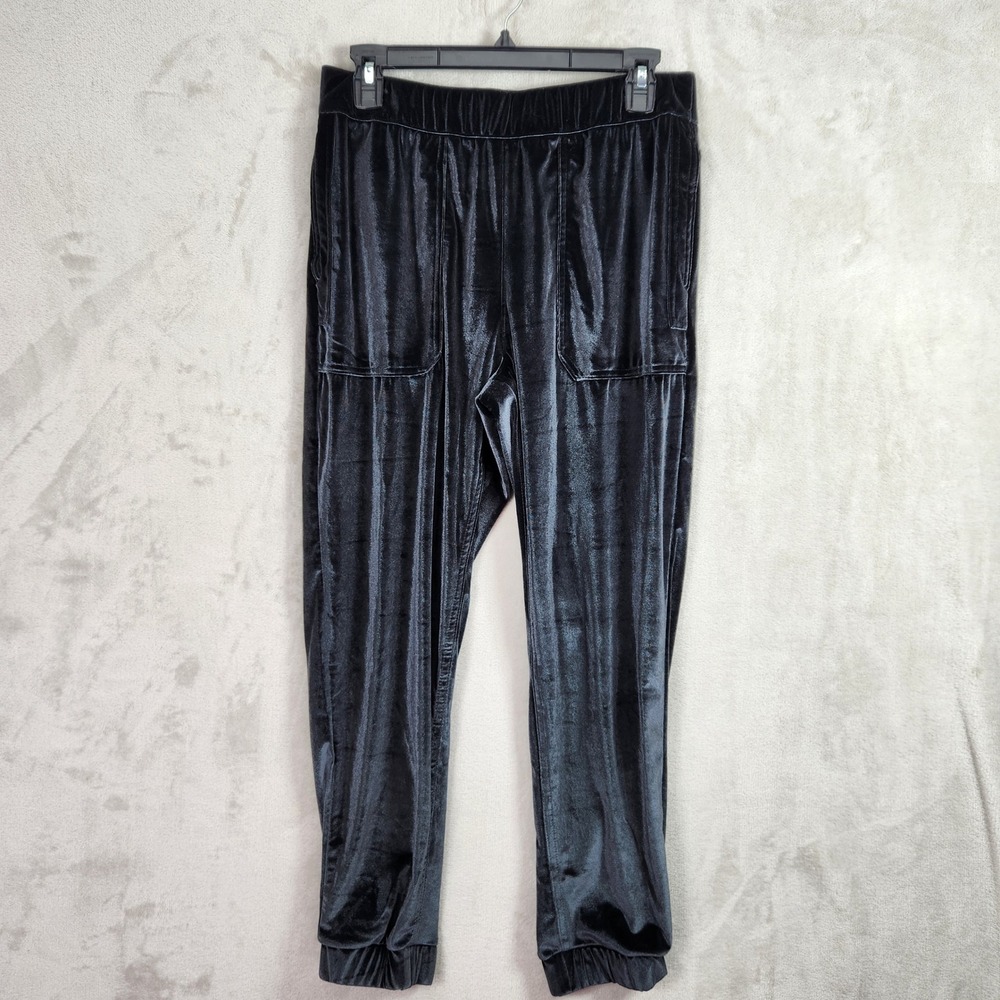 LOGO by Lori Goldstein Joggers Womens Small Petite Black Knit Velvet‎ A711020